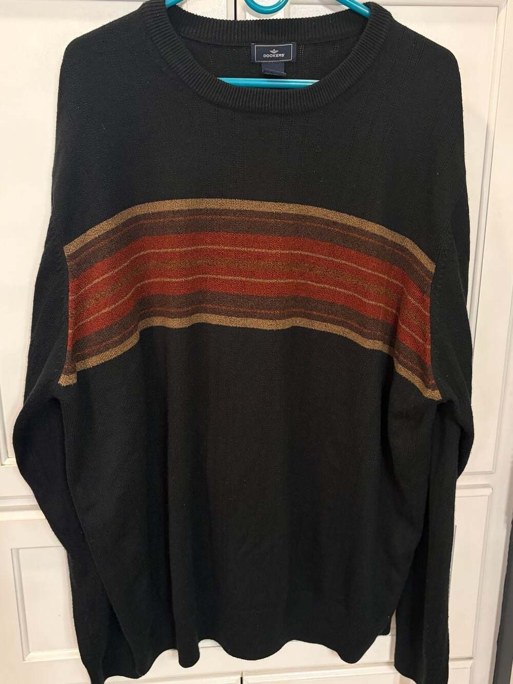 Dockers Men’s 2XLT Black Striped Crewneck Sweater Brown Rust Tan Big & Tall